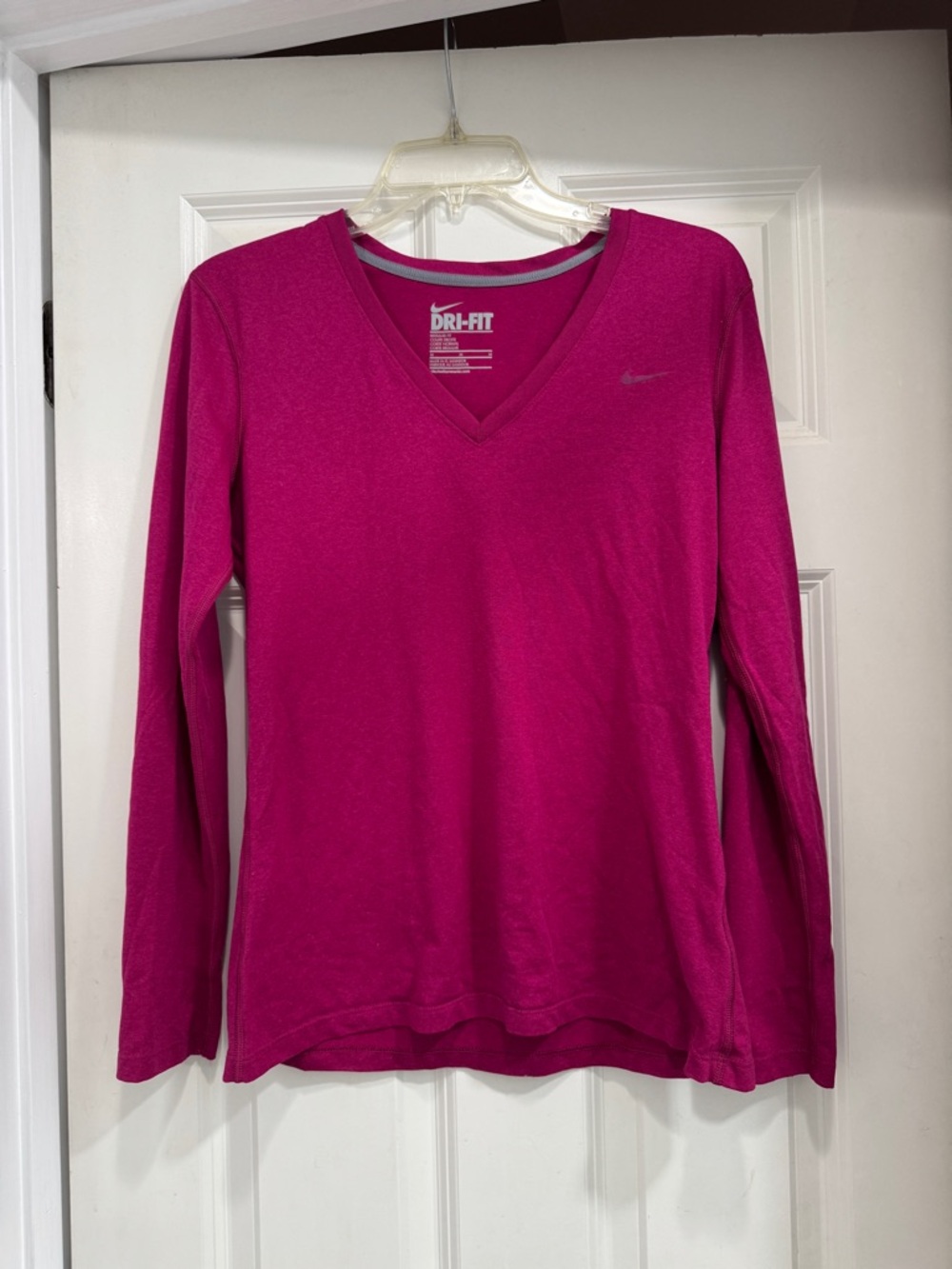 Nike Women's Long Sleeve V-Neck Top - Fuchsia